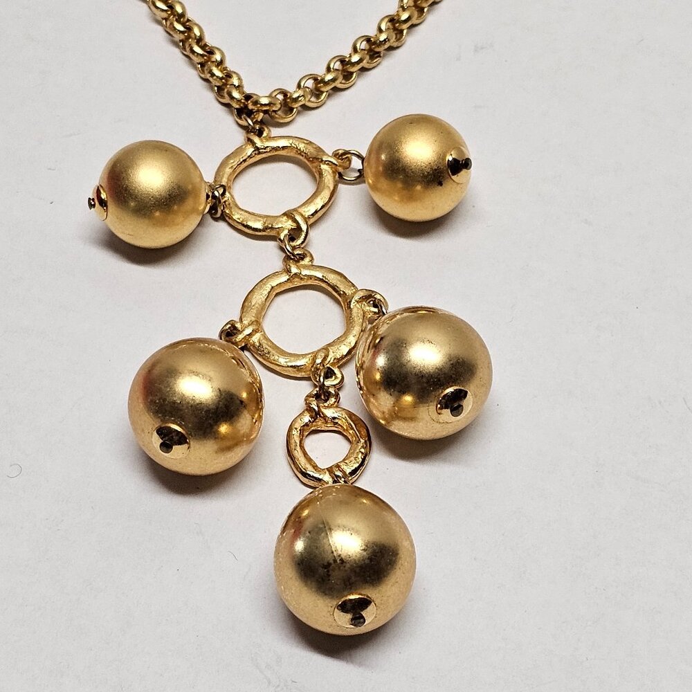 Signed POGGI Paris French Coutre Gold Tone Statement Necklace Pear Ball Drop